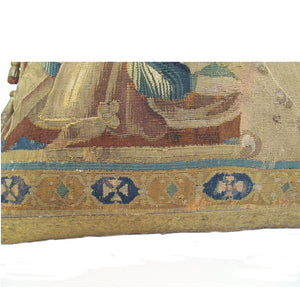 French, 18th Century, Tapestry Pillow Depicting a Figurehead with Wooden Tassels