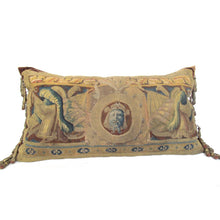 French, 18th Century, Tapestry Pillow Depicting a Figurehead with Wooden Tassels
