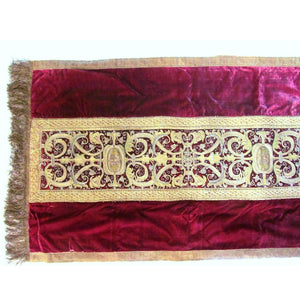 Spanish 17th Century Silk Velvet Runner with Gold and Silver Metal Embroidery