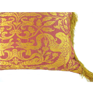 Pair of Italian, 15th Century, Wyverns among Foliage on Silk Brocade Pillows